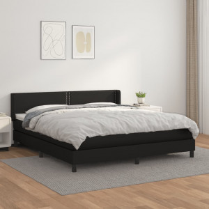 Cama box spring con colchón cuero sintético negro 180x200 cm D