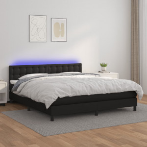Cama box spring colchón y LED cuero sintético negro 160x200 cm D