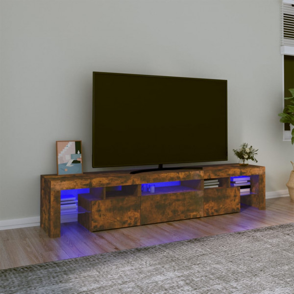 Mueble de TV con luces LED color roble ahumado 200x36.5x40 cm D