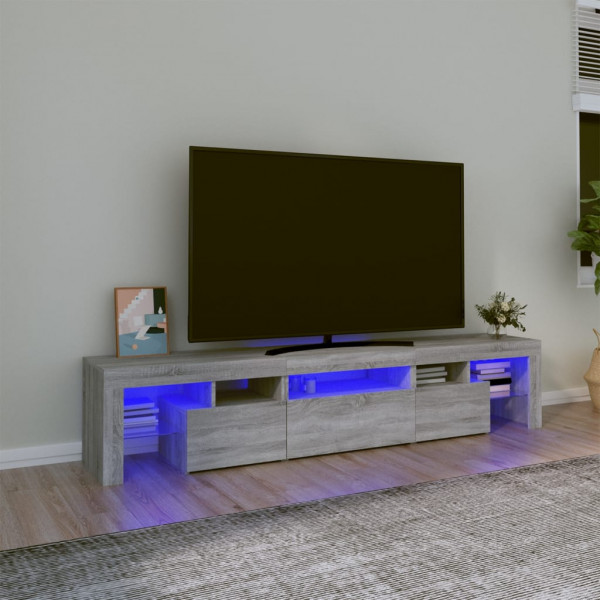 Mueble de TV con luces LED gris Sonoma 200x36.5x40 cm D