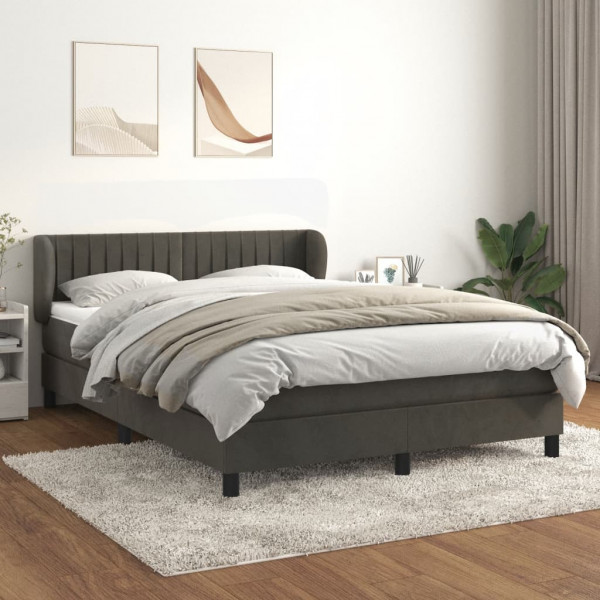 Cama box spring con colchón terciopelo gris oscuro 140x200 cm D