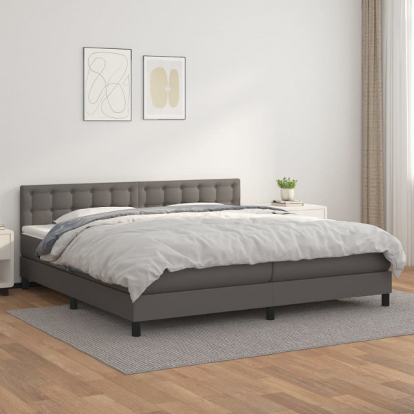 Cama box spring con colchón cuero sintético gris 200x200 cm D