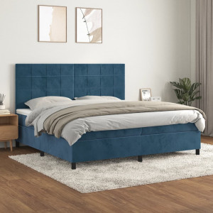 Cama box spring con colchón terciopelo azul oscuro 200x200 cm D