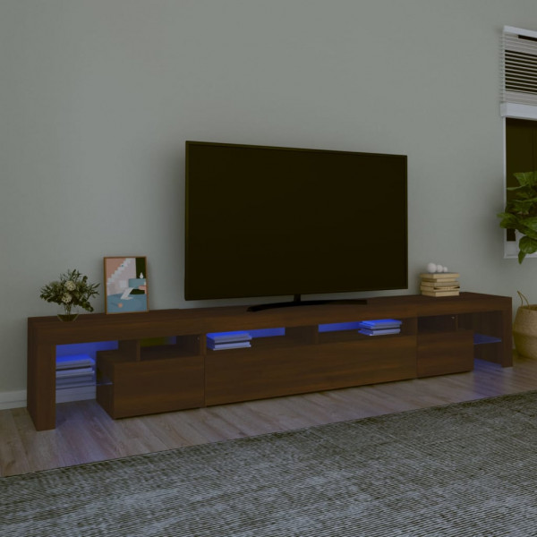 Mueble de TV con luces LED marrón roble 260x36.5x40 cm D