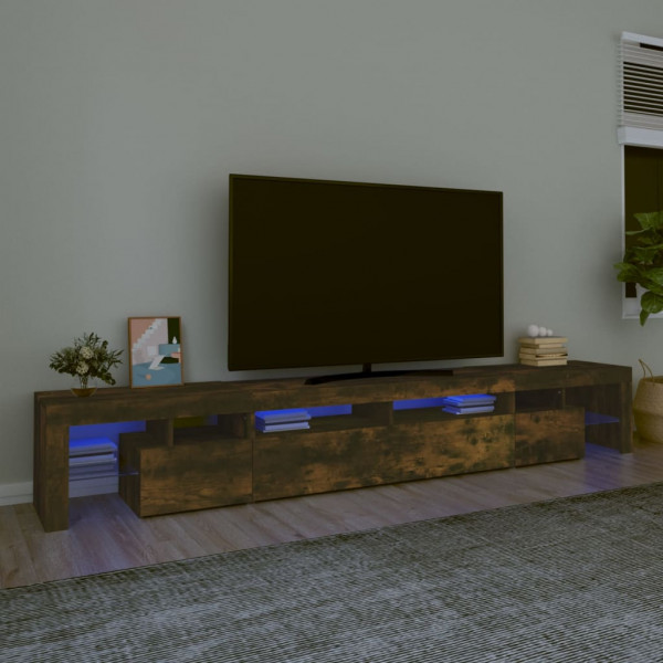 Mueble de TV con luces LED color roble ahumado 260x36.5x40 cm D