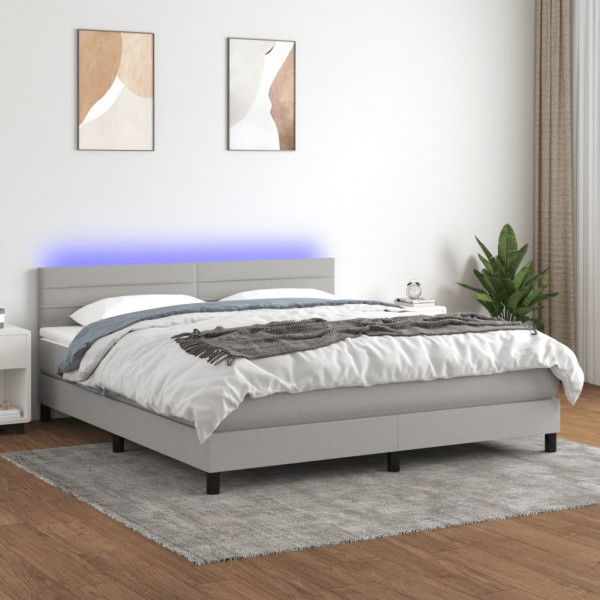 Colchão de cama box spring e luzes LED tecido cinza claro 180x200 cm D