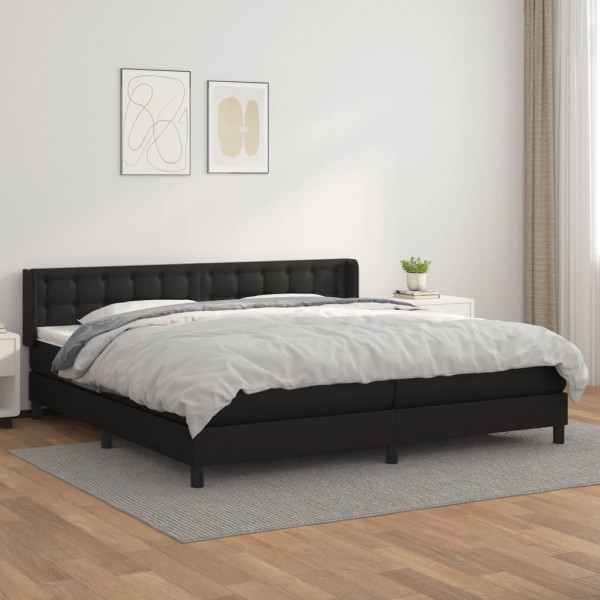Cama box spring con colchón cuero sintético negro 200x200 cm D