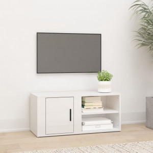 Mueble de TV madera contrachapada blanco brillo 80x31.5x36 cm D