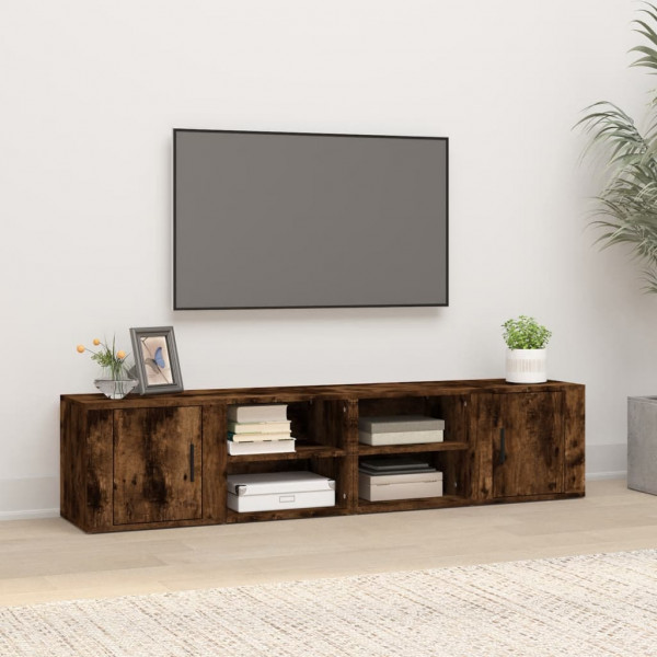 Mueble TV 2 uds madera contrachapada roble ahumado 80x31.5x36cm D