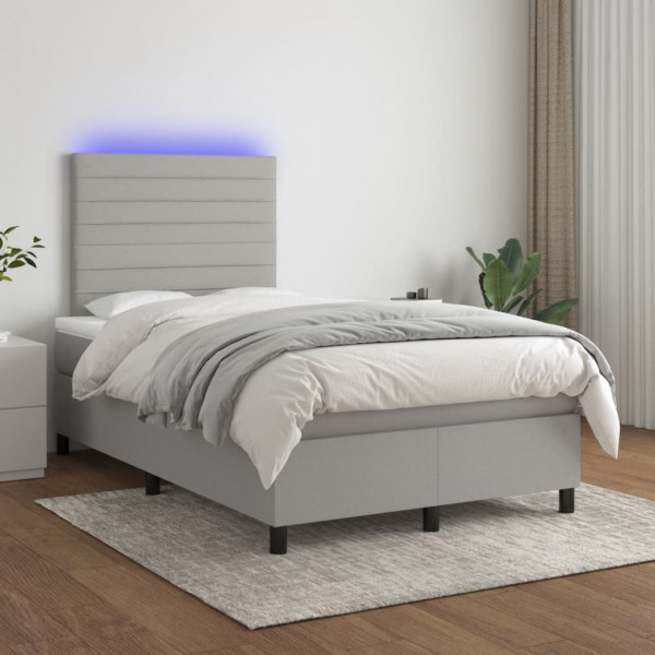 Cama box spring con colchón tela y LED gris claro 120x200 cm D