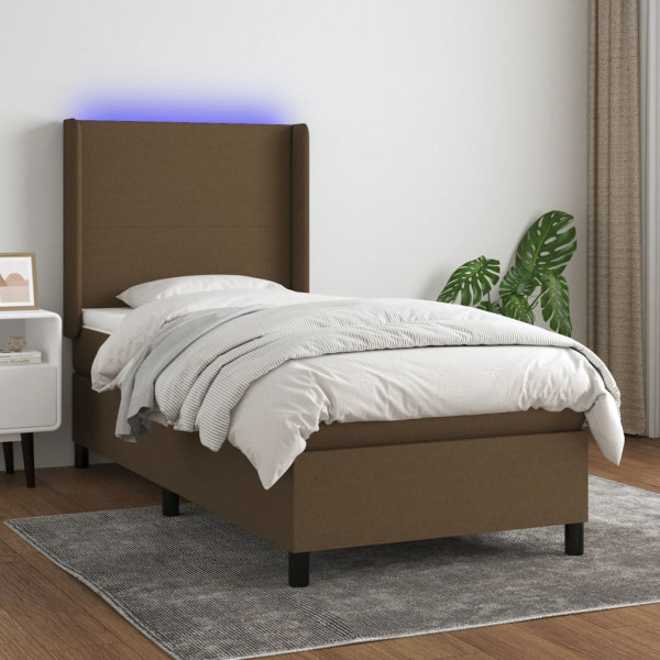 Cama box spring colchão e luzes LED tecido marrom escuro 80x200cm D