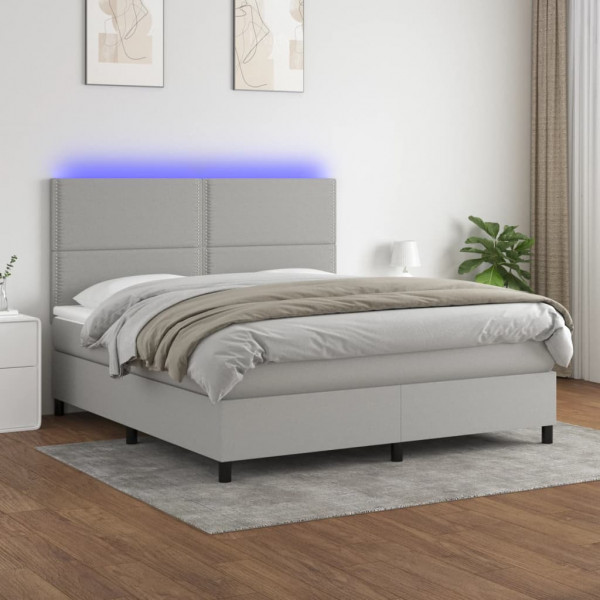 Colchão de cama box spring e luzes LED tecido cinza claro 180x200 cm D