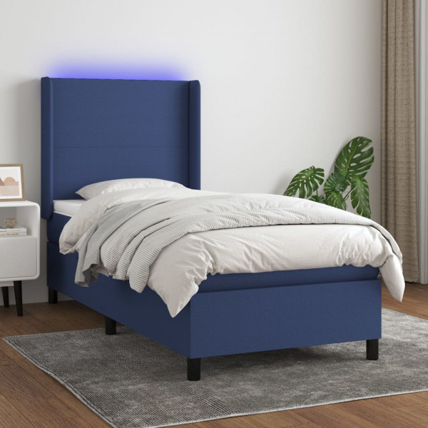 Colchão cama box spring e luzes LED tecido azul 90x200 cm D