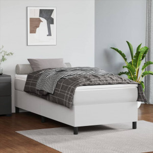 Estructura de cama box spring cuero sintético blanco 100x200 cm D
