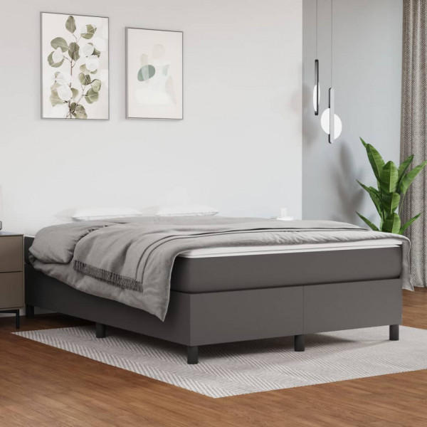 Estrutura da cama box spring de couro sintético cinza 140x190 cm D