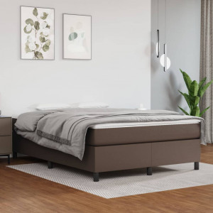 Estructura de cama box spring cuero sintético marrón 140x190 cm D