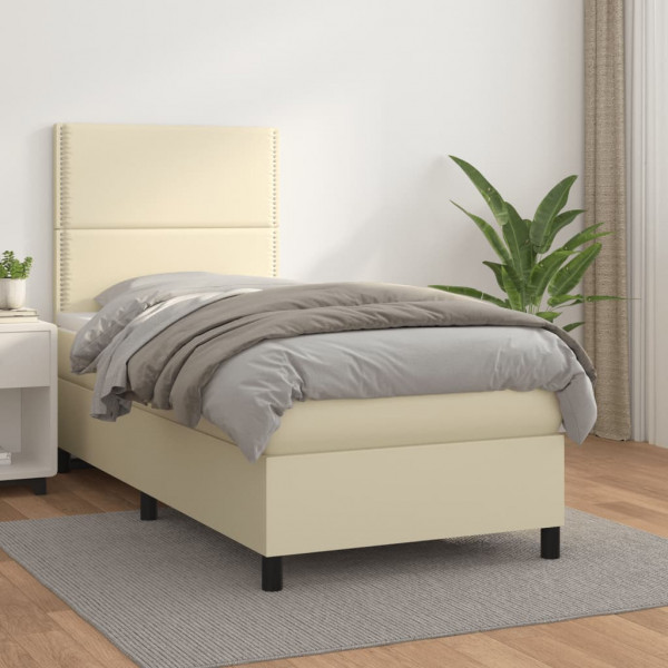 Cama box spring con colchón cuero sintético crema 80x200 cm Cama box spring con colchón cuero sintético crema 80x200 cm D