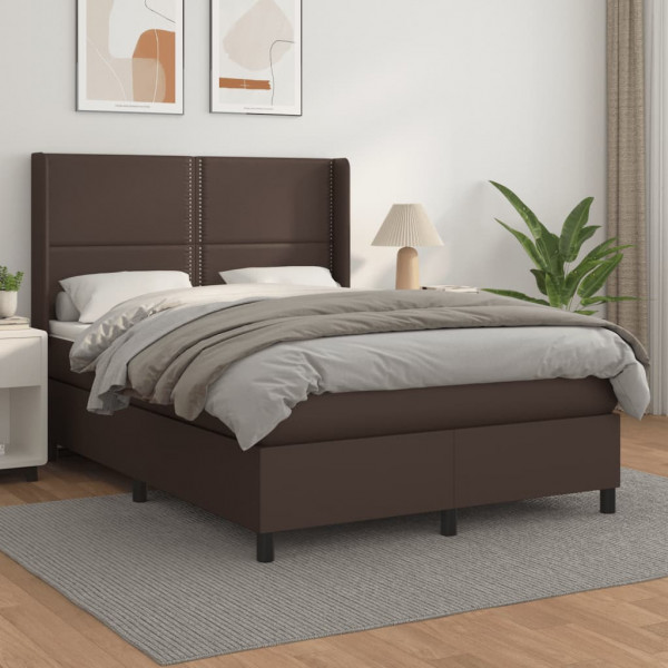 Cama box spring con colchón cuero sintético marrón 140x190 cm D