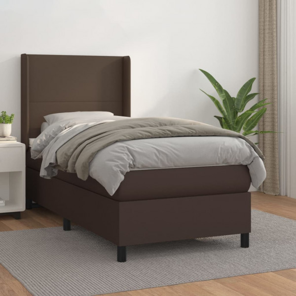 Cama box spring con colchón cuero sintético marrón 80x200 cm D