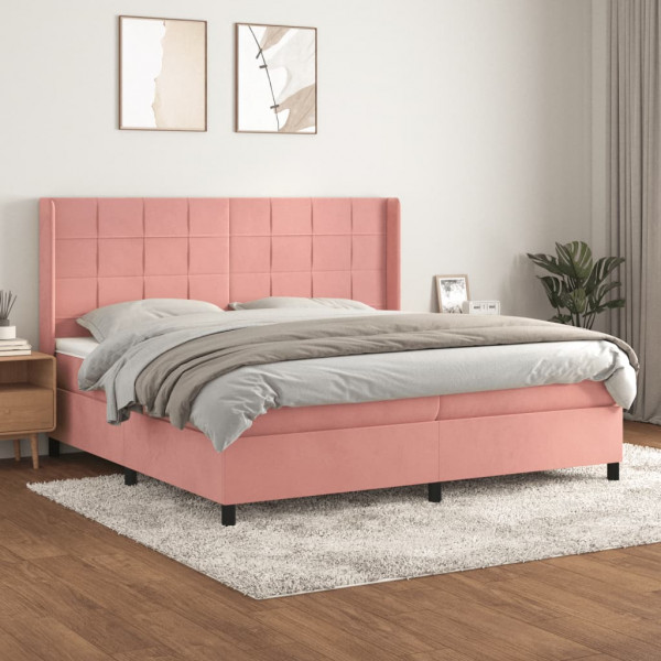 Cama box spring com colchão de veludo rosa 200x200 cm D