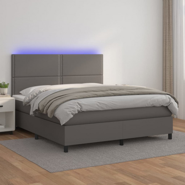 Cama box spring com colchão e couro sintético LED cinza 180x200 cm D