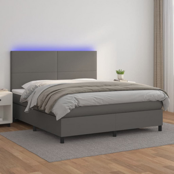 Cama box spring com colchão e couro sintético LED cinza 180x200 cm D