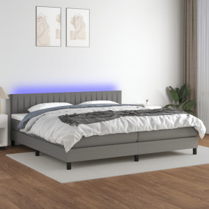 Cama box spring colchón y luces LED tela gris claro 200x200 cm D