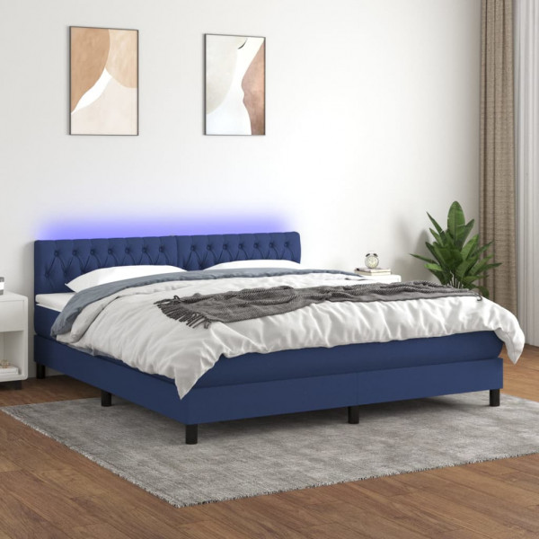 Colchão cama box spring e luzes LED tecido azul 180x200 cm D