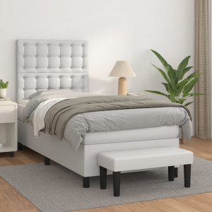 Cama box spring con colchón cuero sintético blanco 80x200 cm D