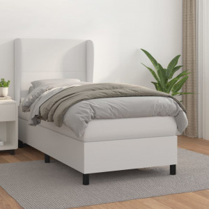 Cama box spring con colchón cuero sintético blanco 80x200 cm D