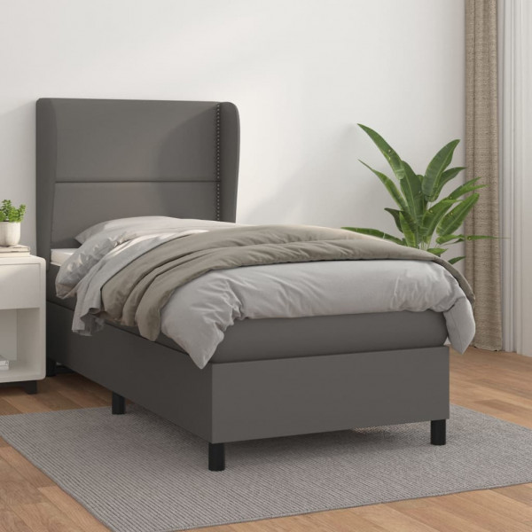 Cama box spring com colchão de couro sintético cinza 80x200 cm D