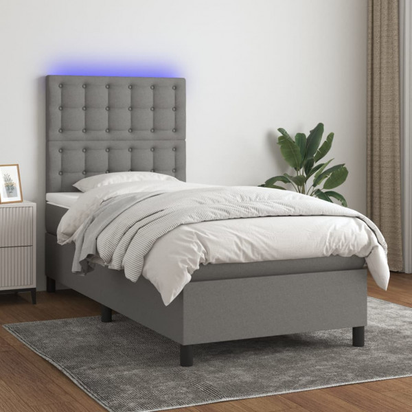 Colchão de cama box spring e luzes LED tecido cinza escuro 90x190 cm D