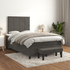 Cama box spring con colchón terciopelo gris oscuro 120x200 cm D