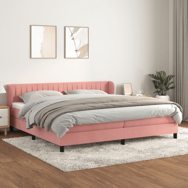 Cama box spring com colchão de veludo rosa 200x200 cm D