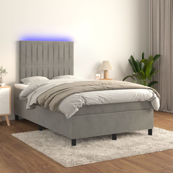 Cama box spring com colchão e veludo LED cinza claro 120x200 cm D