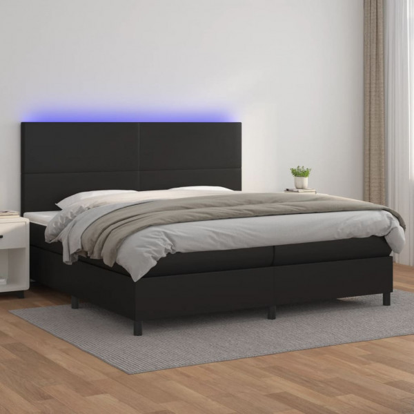 Cama box spring con colchón cuero sintético negro 80x200 cm