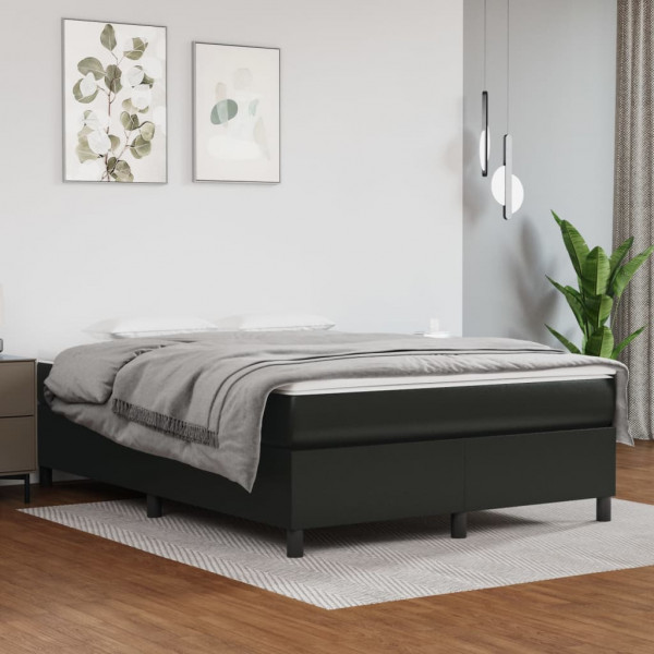 Cama box spring com colchão de couro sintético preto 140x200cm D