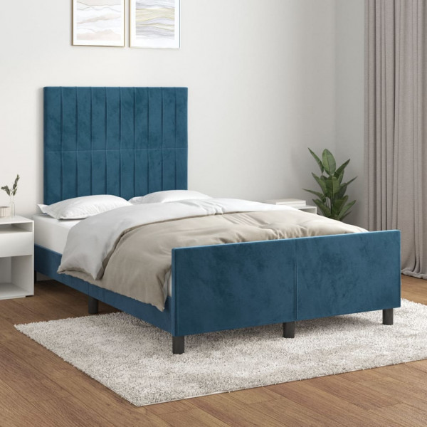 Estructura cama con cabecero terciopelo azul oscuro 120x200cm D
