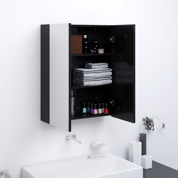 Armario de espejo de baño MDF negro brillante 60x15x75 cm D