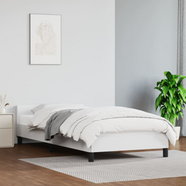 Estrutura de cama com cabeceira de couro sintético branco 90x190cm D