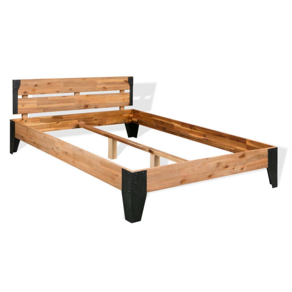 Estructura de cama de madera maciza de acacia acero 152x203 cm D