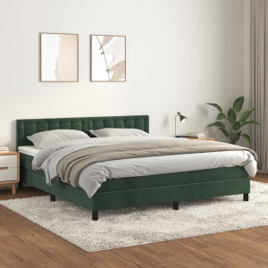 Cama box spring con colchón terciopelo verde oscuro 160x200 cm D