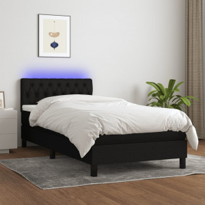 Cama box spring colchón y luces LED tela negro 90x200 cm D