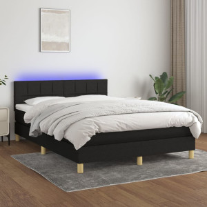 Cama box spring colchón y luces LED tela negro 140x190 cm D
