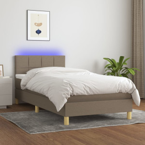 Cama box spring con colchón LED tela gris taupe 80x200 cm D