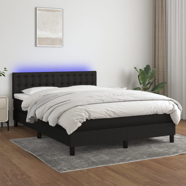 Colchão cama box spring e luzes LED tecido preto 140x200 cm D
