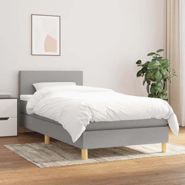 Cama box spring com colchão de tecido cinza claro 90x190 cm D