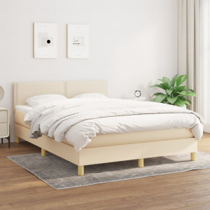 Cama box spring con colchón tela color crema 140x190 cm D