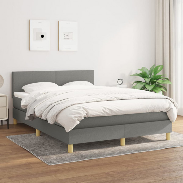 Cama box spring com colchão de tecido cinza escuro 140x190 cm D