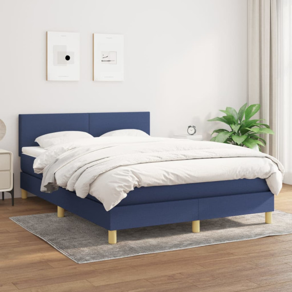 Cama box spring com colchão de tecido azul 140x190 cm D